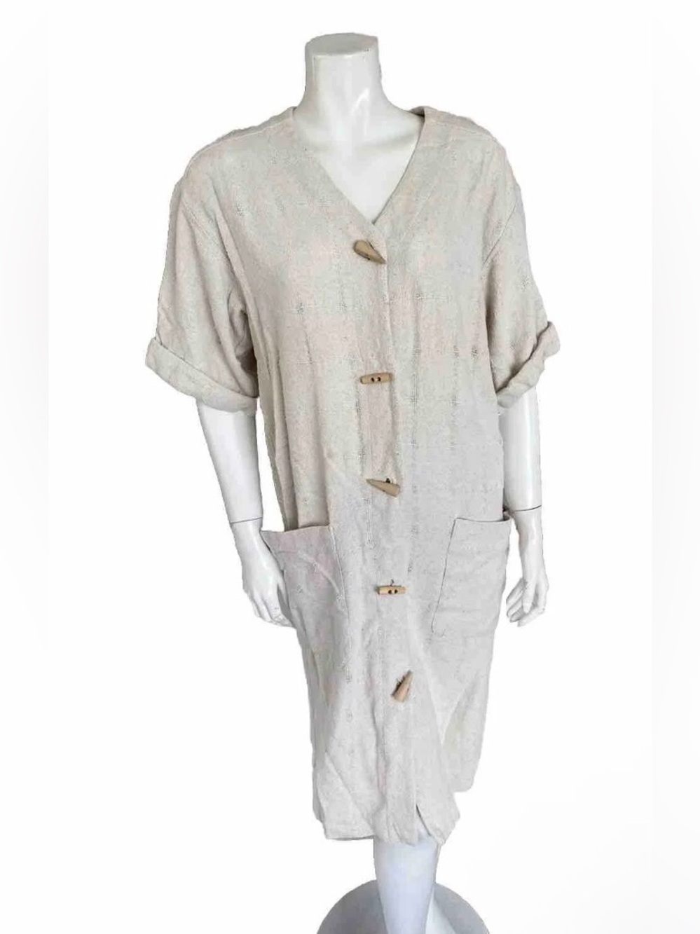 Vintage Regina Kravitz Dress Cream Linen Pocketed Ivory Size 6